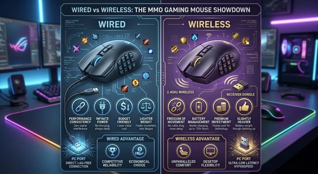 Wired vs Wireless MMO Gaming Mouse